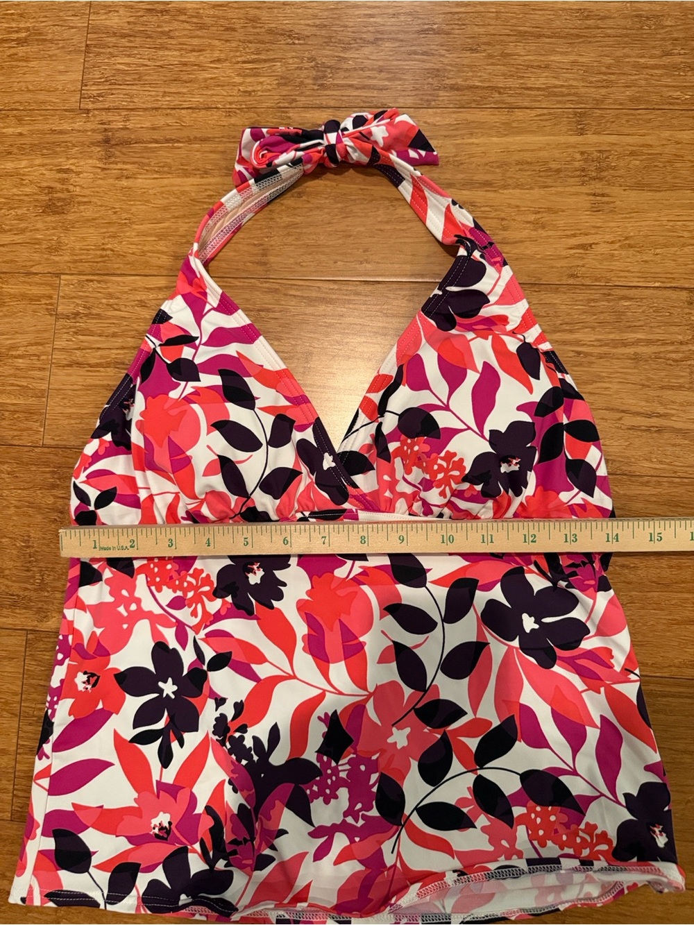 Swim Top-Floral Halter Tankini Top in Pink & Black by Lands End - Picture 5 of 5